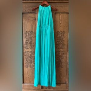 Row A Nordstrom Halter Maxi Column Dress Seafoam Green Slub Texture Small